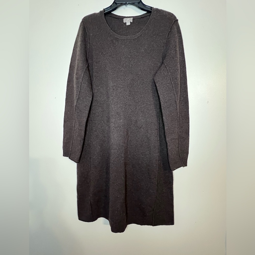 J.Jill Italian Yarn brown exposed seam sweater dress wool and cashmere blend.